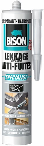 Bison lekkagekit transparant koker 300 ml, elastische afdichtingskit, waterdichte reparaties, voegen en scheuren op en rondom het dak, makkelijk aan te brengen kit