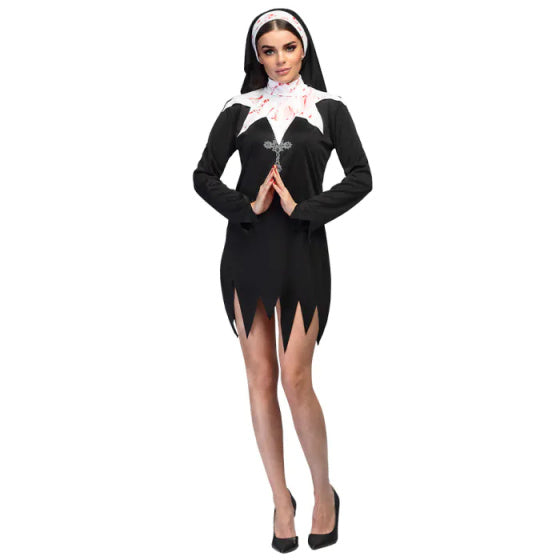 Bloody Nun Halloween Kostuum Dames Zwart Wit maat 40 42