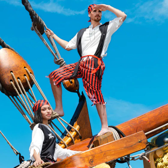 Piraat Jack Kostuum Heren Rood Wit Zwart maat 50 52 54