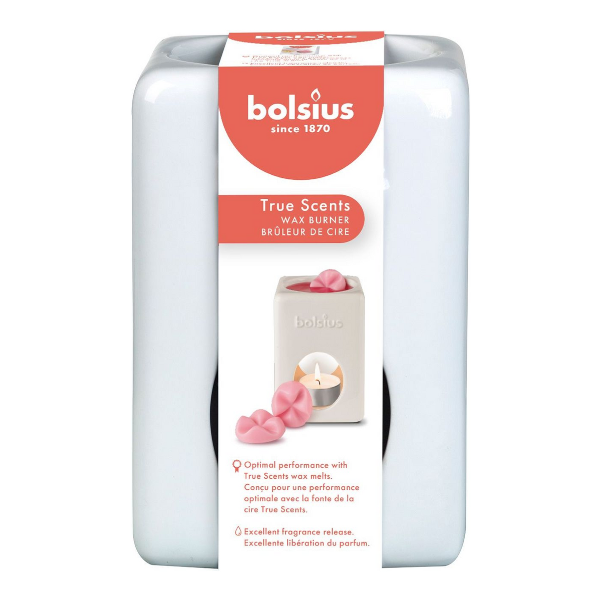 Bolsius aromatic waxbrander vierkant wit 85x85x125 mm (2 stuks)