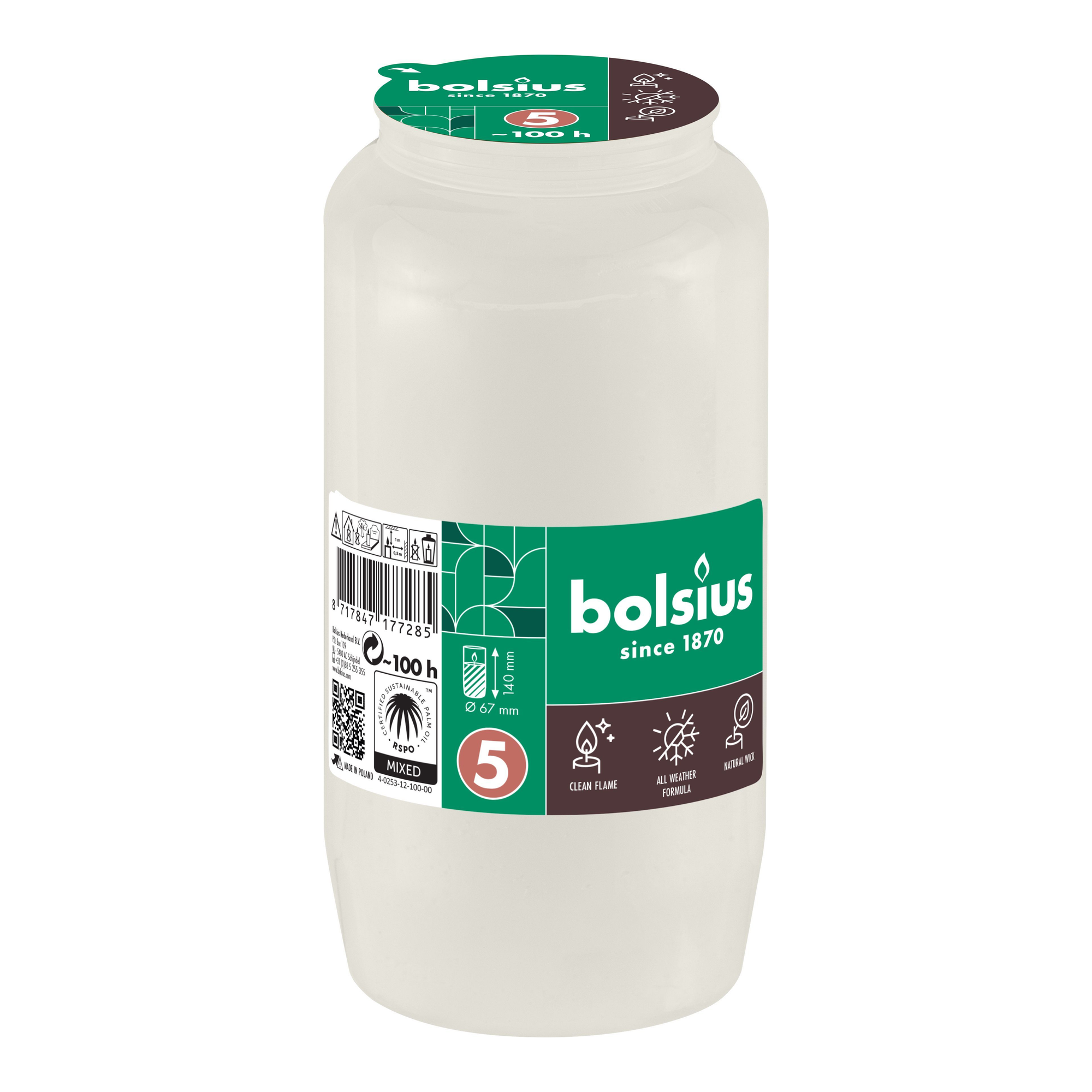 Bolsius compolight graflichten nr 5 wit ø67x141 mm 100 uur (24 stuks)