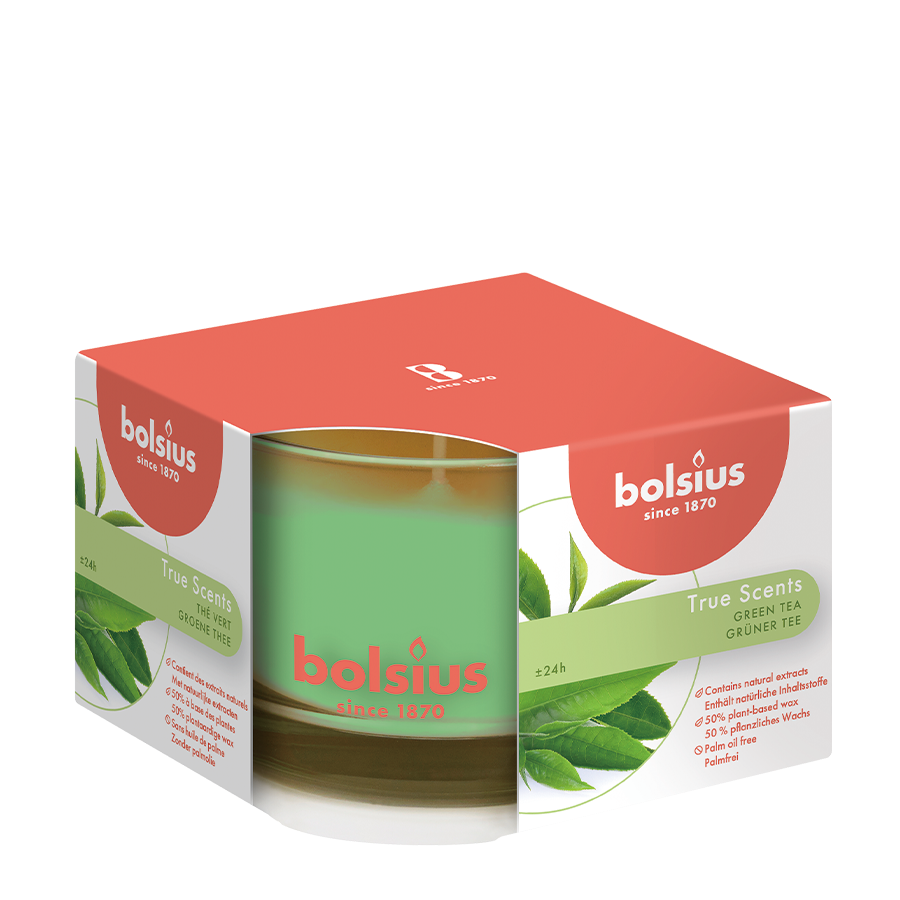 Bolsius geurkaars in glas echte geuren groene thee