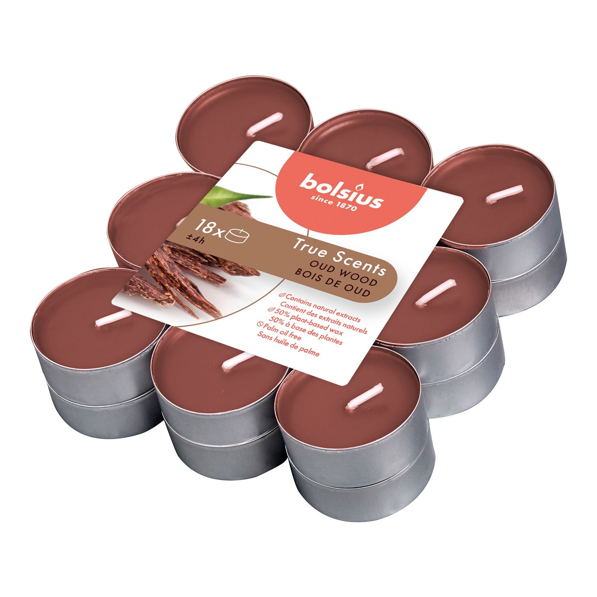 Bolsius geurtheelichten true scents oud wood ø38x18 mm 4 uur (8x 18 stuks)