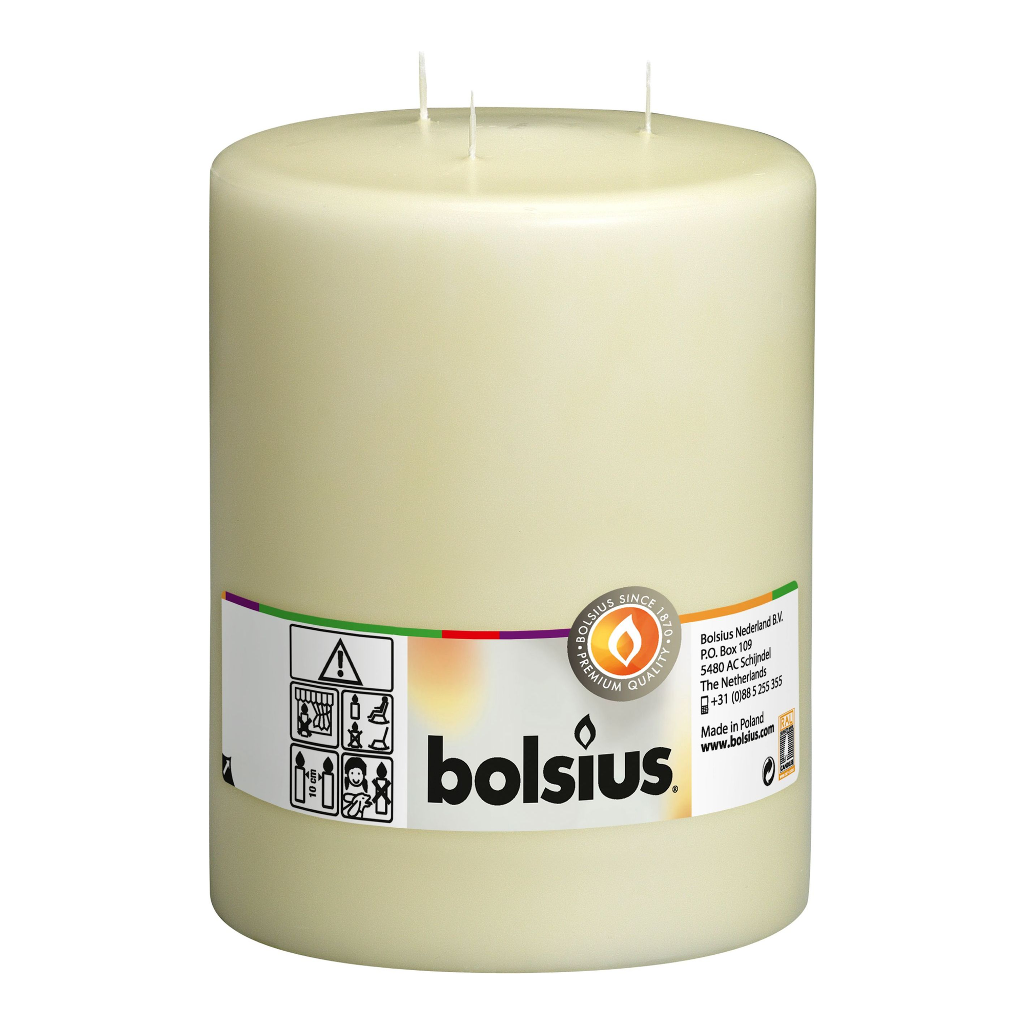 Bolsius mammoetkaars 3 lonten ivoor ø150x200 mm 100 uur (2 stuks)