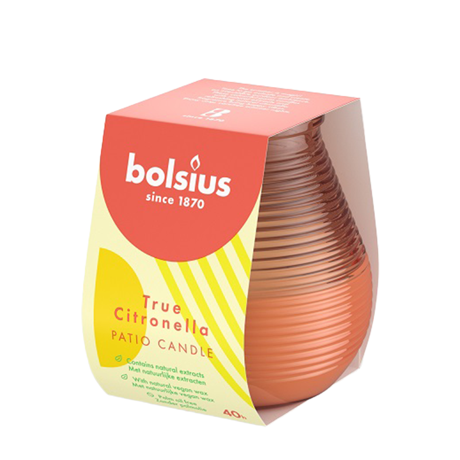 Bolsius outdoor patiolight true citronella koraal 94 91mm
