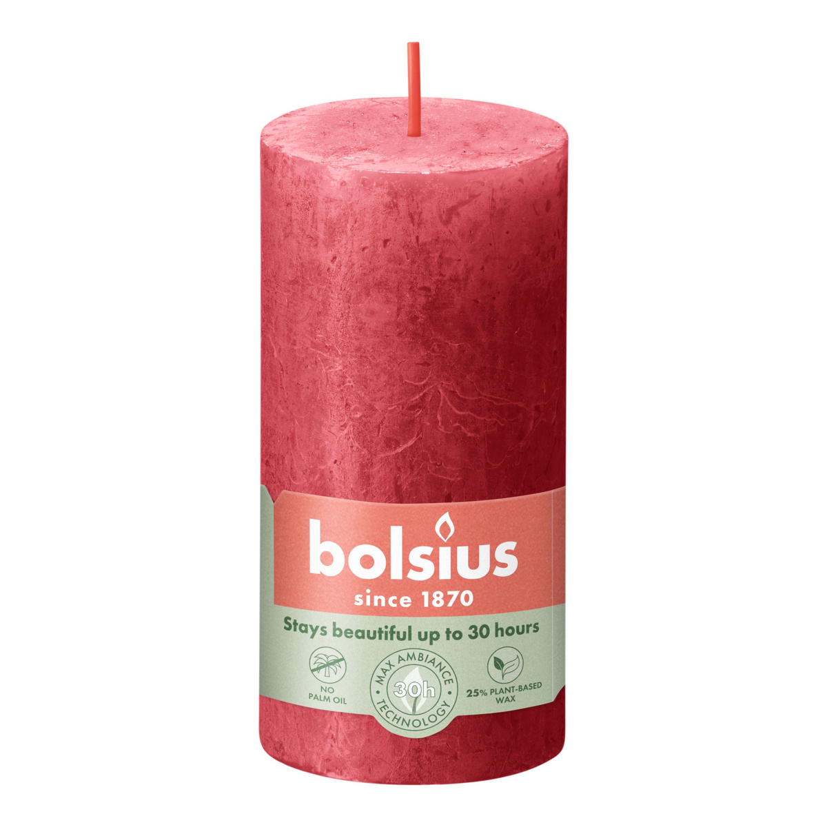 Bolsius rustiek stompkaars delicate red ø50x100 mm 30 uur (8 stuks)