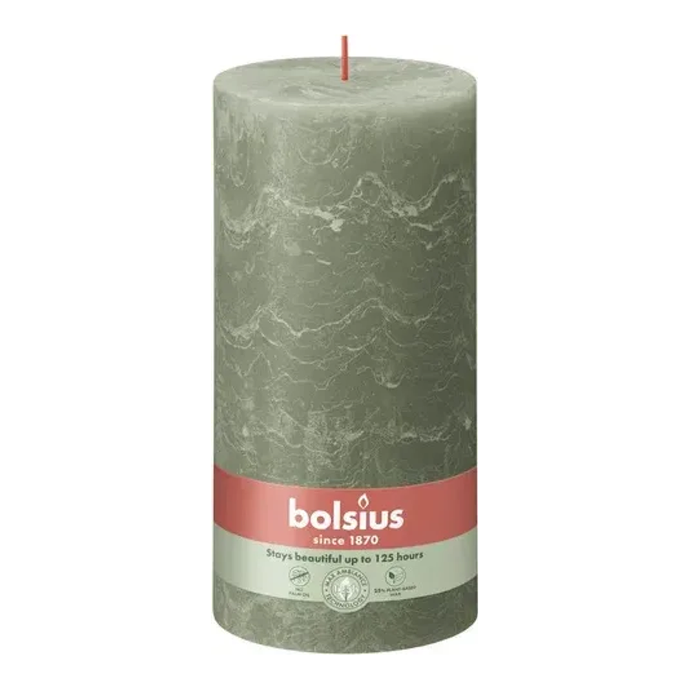 Bolsius rustiek stompkaars fresh olive ø100x200 mm 125 uur (4 stuks)