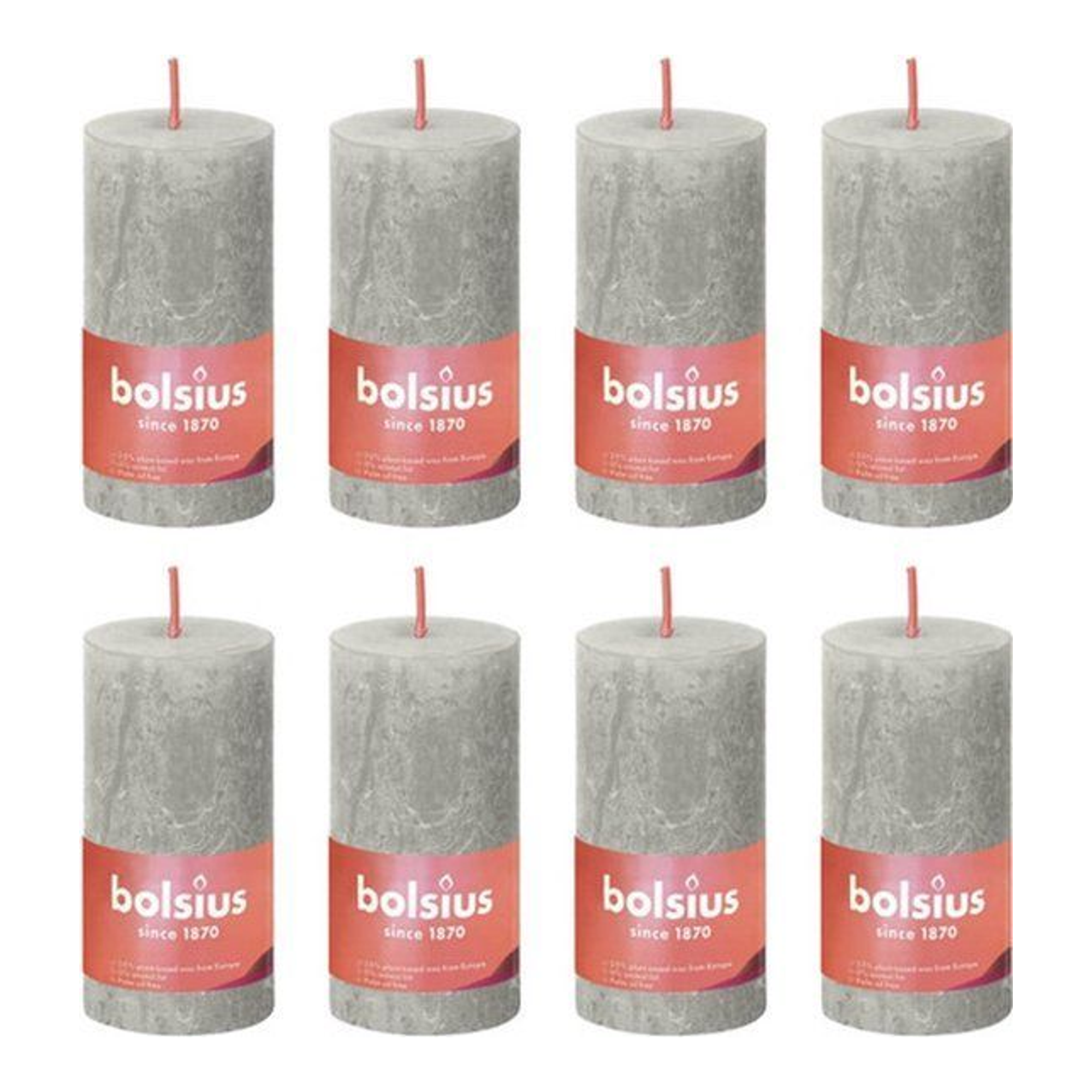 Bolsius rustiek stompkaars sandy grey ø50x100 mm 30 uur (8 stuks)