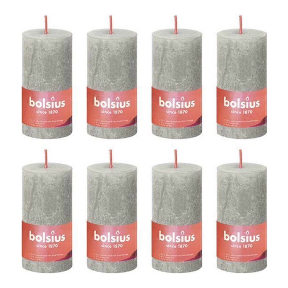 Bolsius rustiek stompkaars sandy grey ø50x100 mm 30 uur (8 stuks)