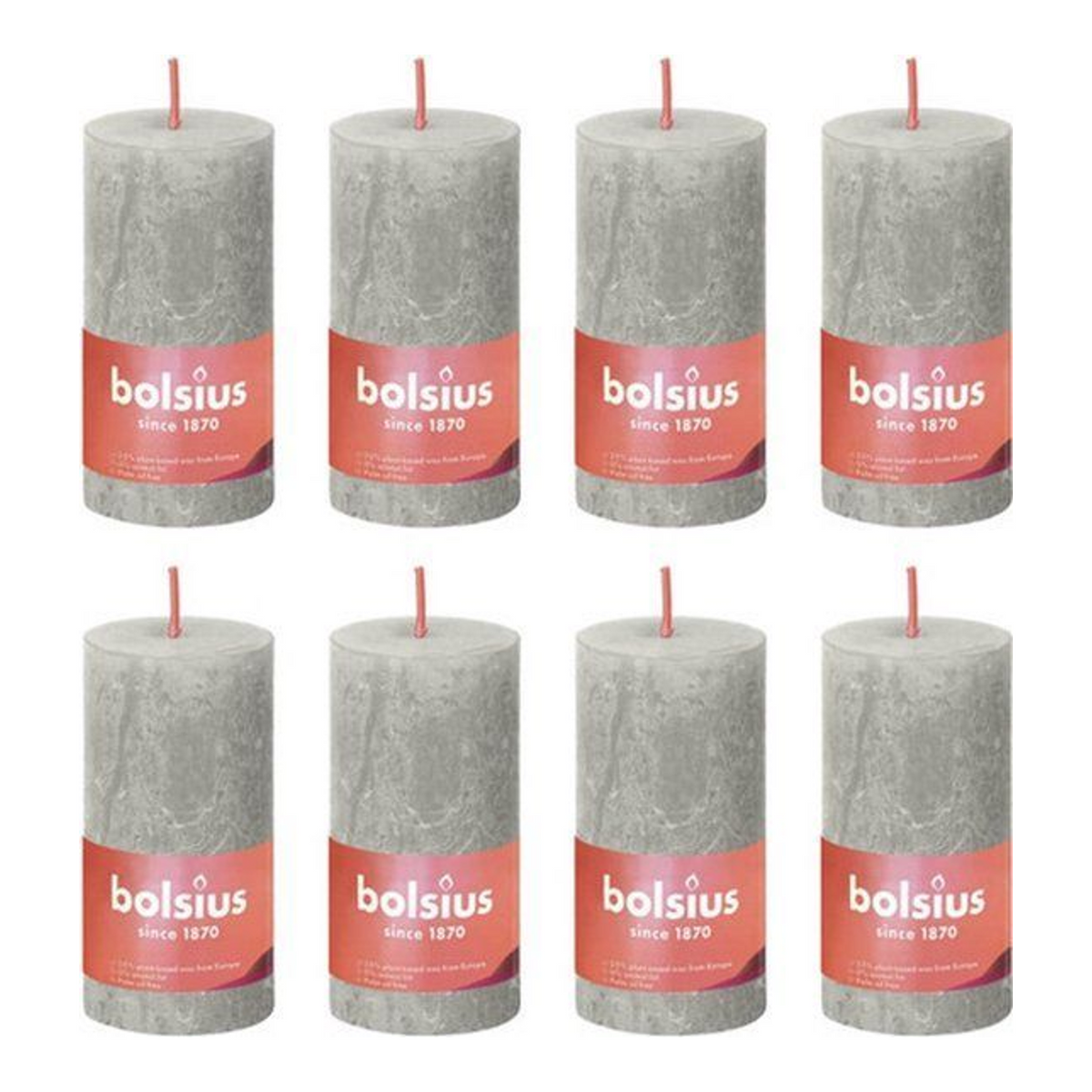 Bolsius rustiek stompkaars sandy grey ø50x100 mm 30 uur (8 stuks)