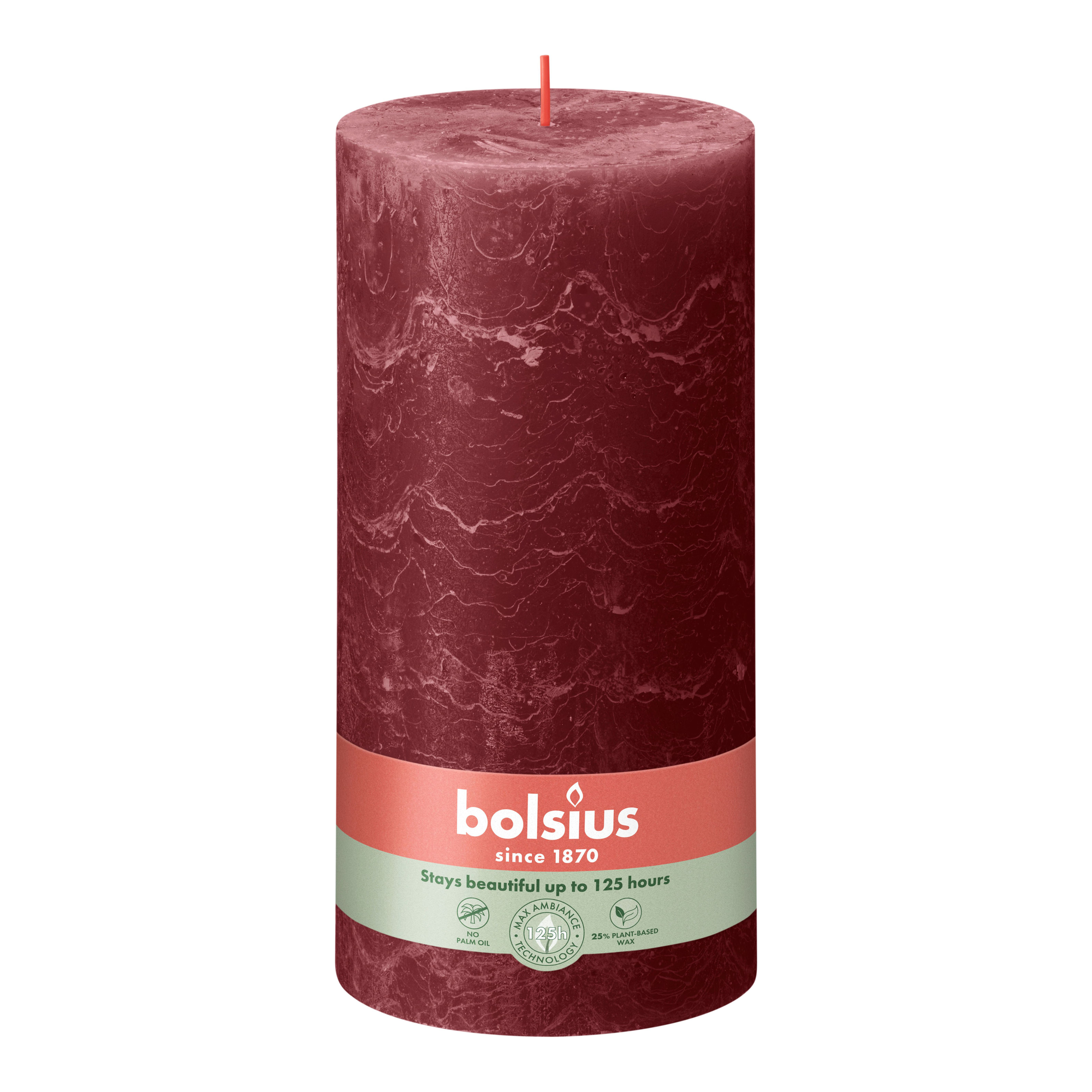 Bolsius rustiek stompkaars velvet red ø100x200 mm 125 uur (4 stuks)