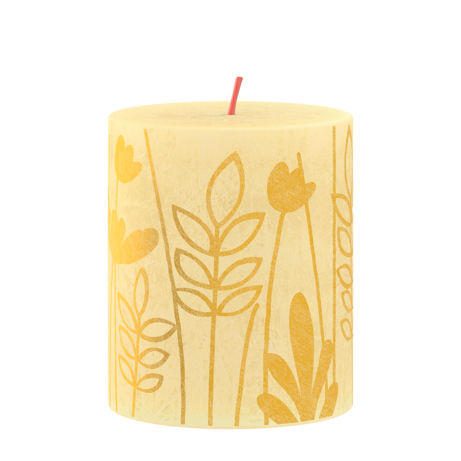 Bolsius silhouet stompkaars botergeel met print 8x6,8 cm