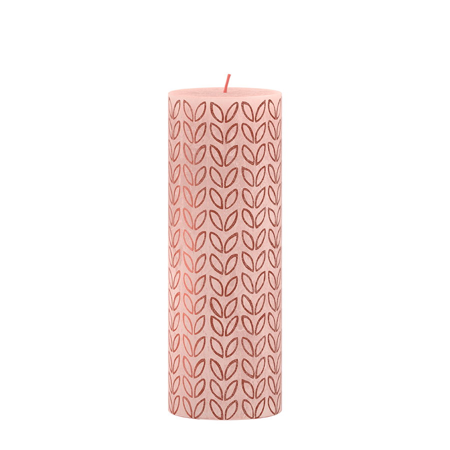 Bolsius stompkaars rustiek 19 x 6,8 cm mistig roze met print
