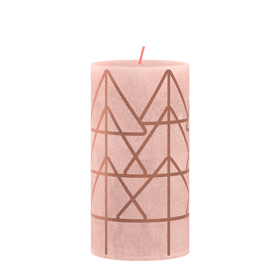 Bolsius stompkaars rustiek 13 x 6,8 cm mistig roze met print