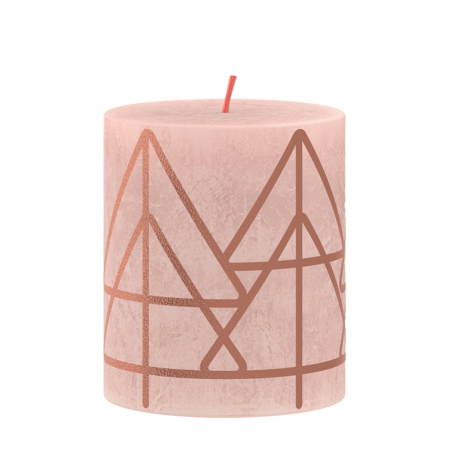 Bolsius stompkaars rustiek 8 x 6,8 cm mistig roze met print