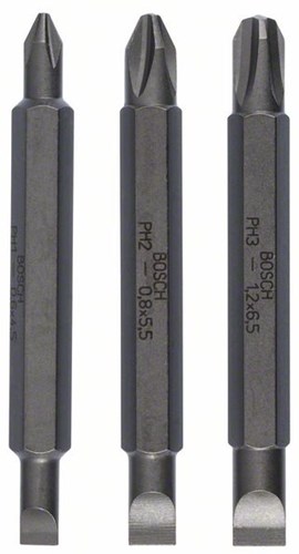 Bosch accessoires 3-delige dubbelbitset s 0,6x4,5, s 0,8x5,5, s 1,2x6,5; ph1, ph2, ph3; 60 mm 3st - 2607001746