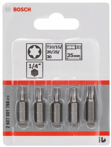 Bosch accessoires 5-delige bitset extra hard (torx®) t 10; t 15; t 20; t 25; t 30; 25 mm - 2607001768