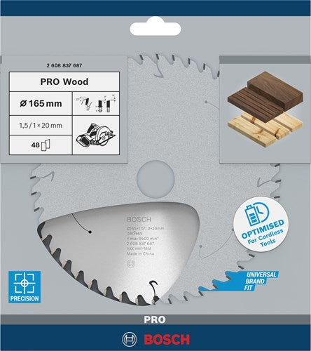 Bosch accessoires cirkelzaagblad accu standard for wood 165x20x1.5 1.0x48t - 2608837687