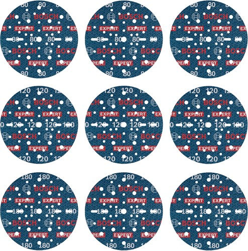 Bosch accessoires expert 9-delige set schuurschijf o780 met film onderlaag, 150 mm, 3xg80; 3xg120; 3xg180 - 2608902448
