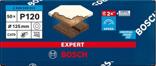 Bosch accessoires expert c470 schuurpapier voor excenterschuurmachines 125 mm, 8 gaten, k120 50-delig - 1 stuk(s) - 2608900912