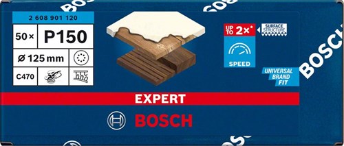 Bosch accessoires expert c470 schuurpapier voor excenterschuurmachines 125 mm, 8 gaten, k150 50-delig - 1 stuk(s) - 2608901120