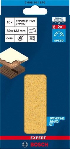 Bosch accessoires bosch accessories 2608901670 schuurpapier voor vlakschuurmachine korrelgrootte 60, 120, 180 (l x b) 133 mm x 80 mm 1 set(s)