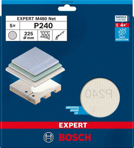 Bosch accessoires expert m480 schuurnet 225 mm, k 240, 5-delig - 2608901639