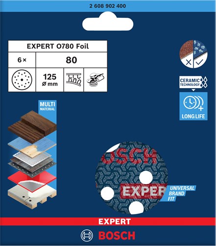 Bosch accessoires expert schuurschijf o780 met film onderlaag, 125 mm, g80, 6x - 2608902400