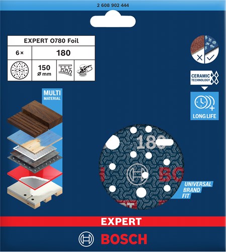 Bosch accessoires expert schuurschijf o780 met film onderlaag, 150 mm, g180, 6x - 2608902444