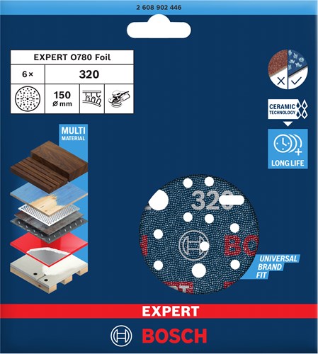 Bosch accessoires expert schuurschijf o780 met film onderlaag, 150 mm, g320, 6x - 2608902446