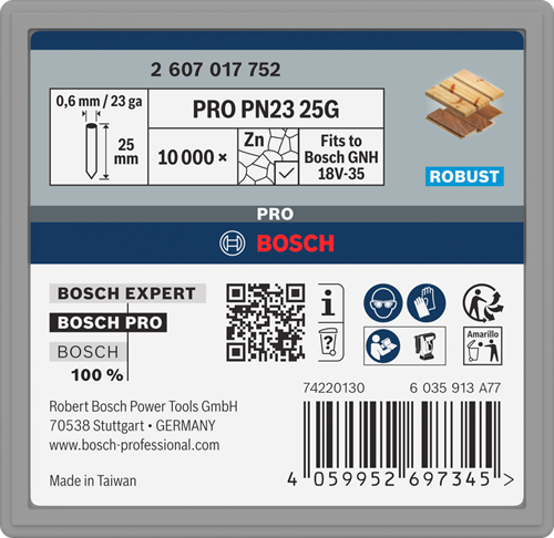 Bosch accessoires pro pn23 g nagel | 0,65 23 g | gegalvaniseerd | 25 mm | 10000 stuks - 2607017752