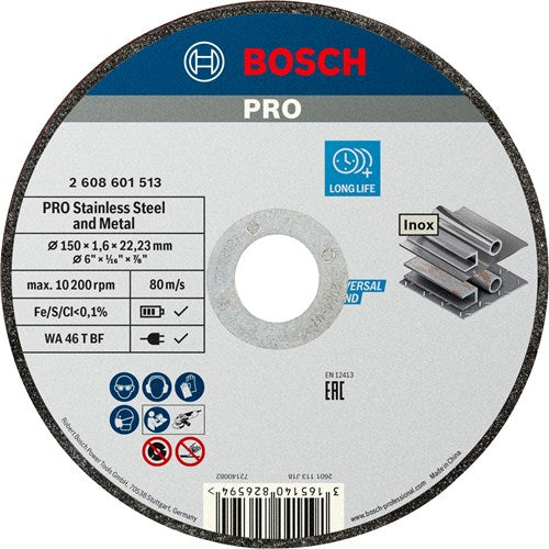 Bosch accessoires pro stainless steel and metal bonded cutting disc | 150 x 1.6 x 22.23 mm | straight - 2608601513