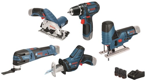 Bosch blauw 5 toolkit gsr 12v-15 + gst 12v-70 + gop 12v-28 + gks 12v-26 + gsa 12v-14 - 0615a0017c