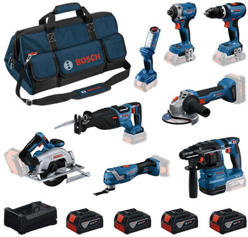 Bosch blauw bosch professional 18v accugereedschapsset - 8-delig - 4x 5.0ah accu + gal 12v 18v-80 lader