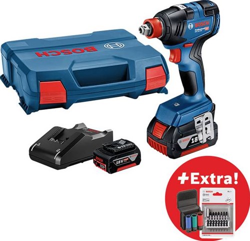 Bosch blauw gdx 18v-200 professional | accu draaislagmoeraanzetter | set | 2x accu's | in l-boxx - 0615990m38