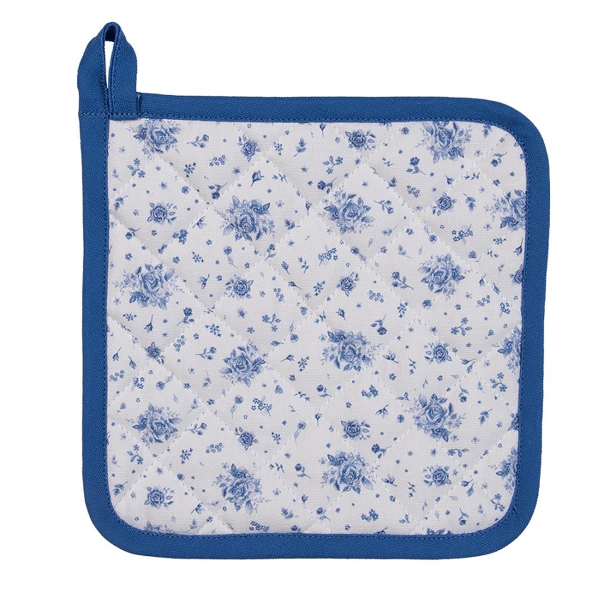 Clayre eef pannenlap roosjes wit blauw 20x20cm katoen