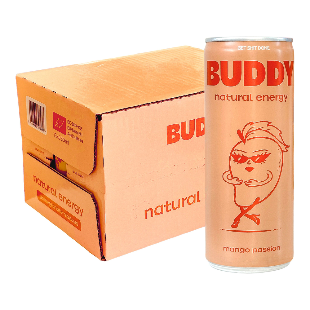Buddy mango passievrucht bio blikje (12x 250 ml)