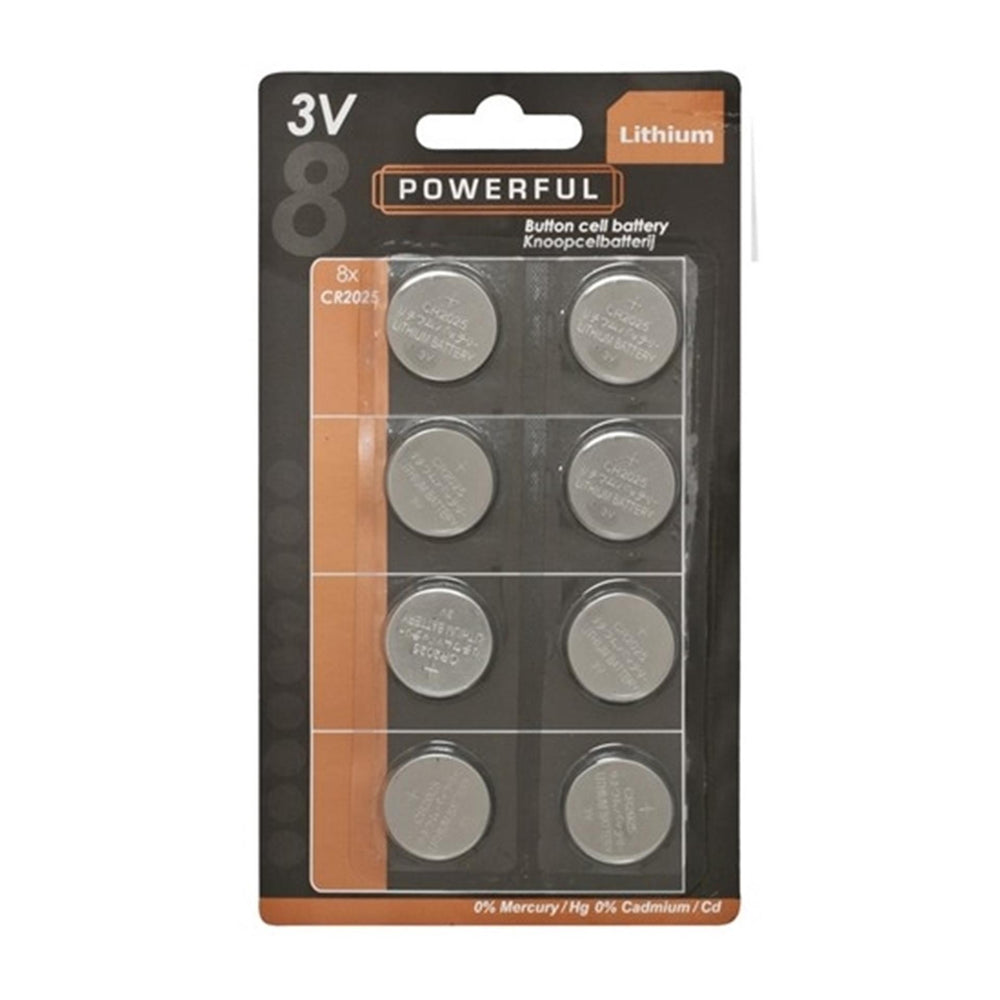 Powerful knoopcel batterijen cr2025 kaart a 8 stuks