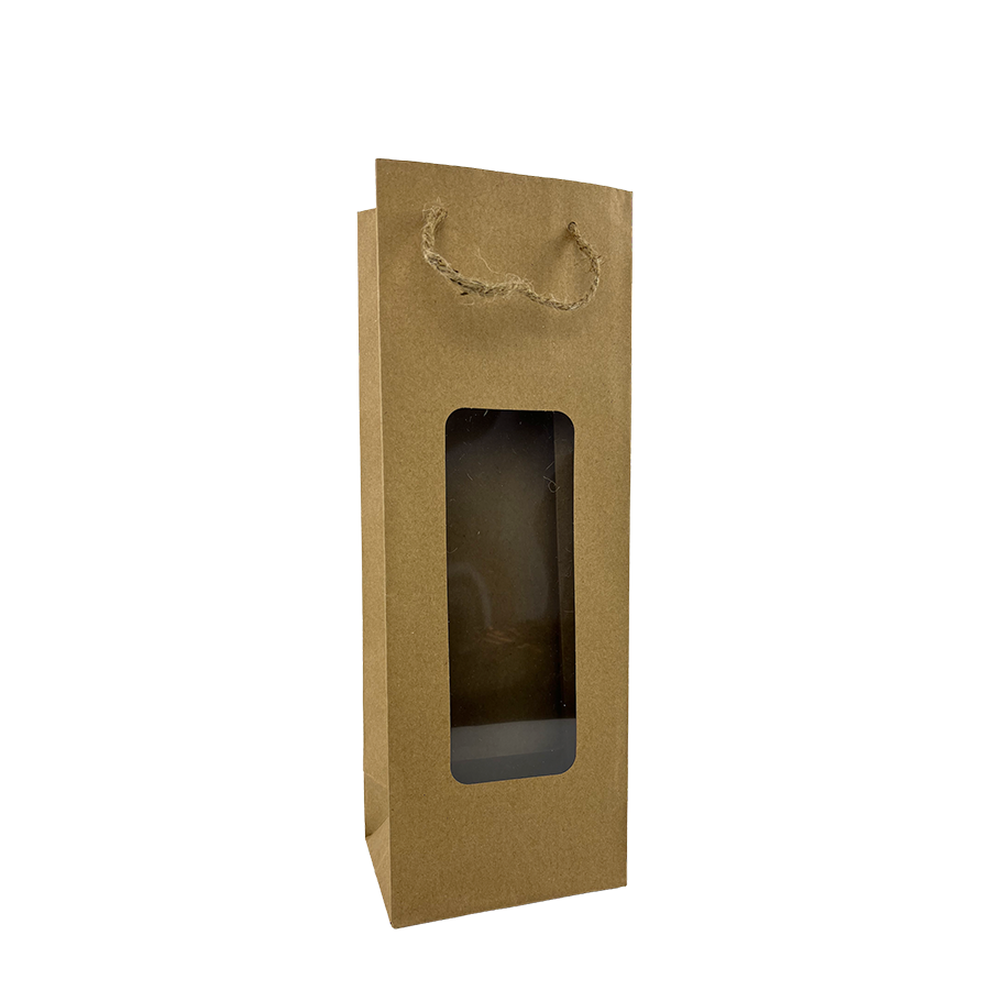 Cadeautas fles kraft met venster12,5x9x35cm