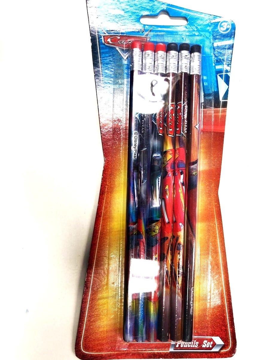 Van der doelen 6 potloden auto's disney met gummetjes