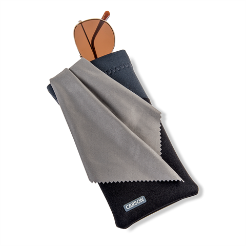 Carson neopreen brillenhoesje met microvezeldoekje - zwart grijs