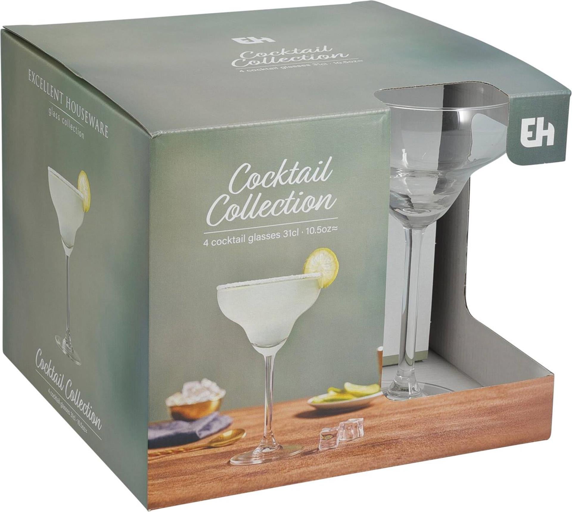 Excellent houseware cocktailglazenset 4-delig margaritamodel 300ml ã˜11xh18cm