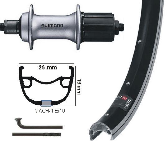 Kgs achterwiel 28 inch (622) mach1 er10 zw zilver cassette 8 9 sp uitval