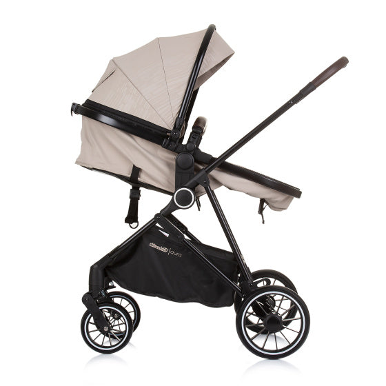 Aura Opvouwbare 3-in-1 Kinderwagen met Luiertas Macadamia Beige Zwart