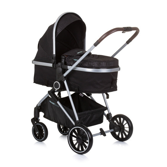 Aura Opvouwbare 3-in-1 Kinderwagen met Luiertas Obsidian Zwart Zilver