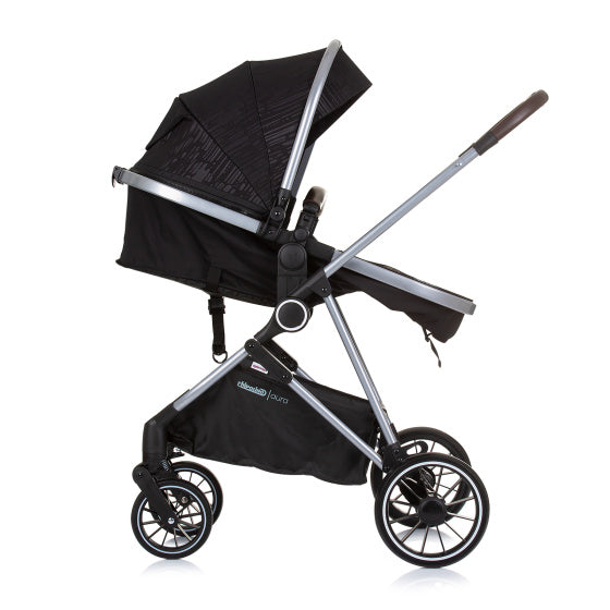 Aura Opvouwbare 3-in-1 Kinderwagen met Luiertas Obsidian Zwart Zilver