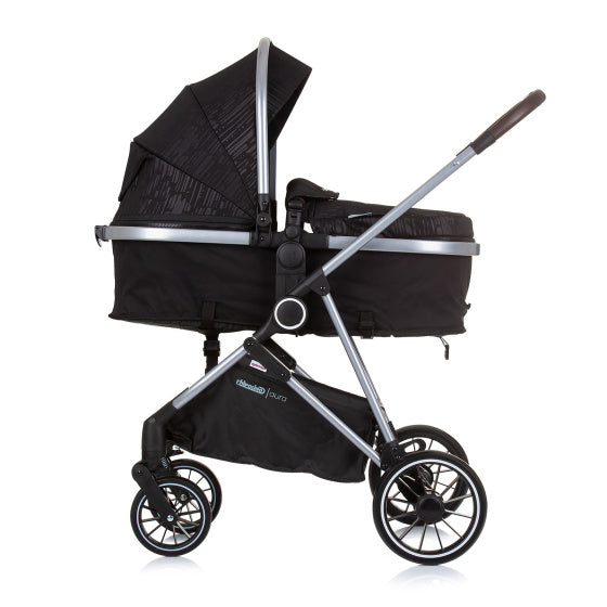 Aura Opvouwbare 3-in-1 Kinderwagen met Luiertas Obsidian Zwart Zilver
