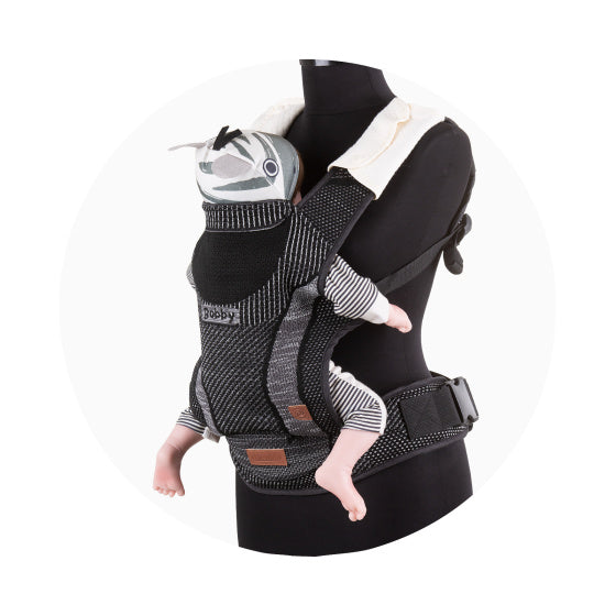 Bobby Ergonomische Draagzak met Capuchon Fly Ebony Zwart Grijs