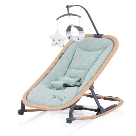 Velvet Opvouwbare Wipstoel met Mobiel Aloe Wood Mintgroen Beige