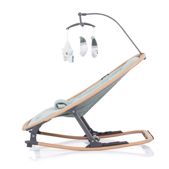 Chipolino velvet opvouwbare wipstoel met mobiel aloe wood mintgroen beige